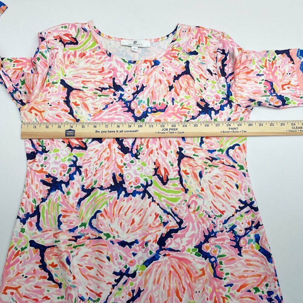 Jean Pierre Klifa Paris Dress Pink Blue Floral Stretch 3/4 Sleeves Pullover XL - Picture 4 of 9